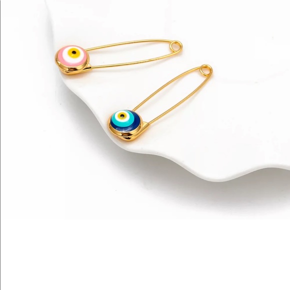 4 PIN SET Evil Eye Pin Gold 18K Plated 🧿 Pins Amulet Stroller Blue Pink El Ojo - Picture 4 of 12